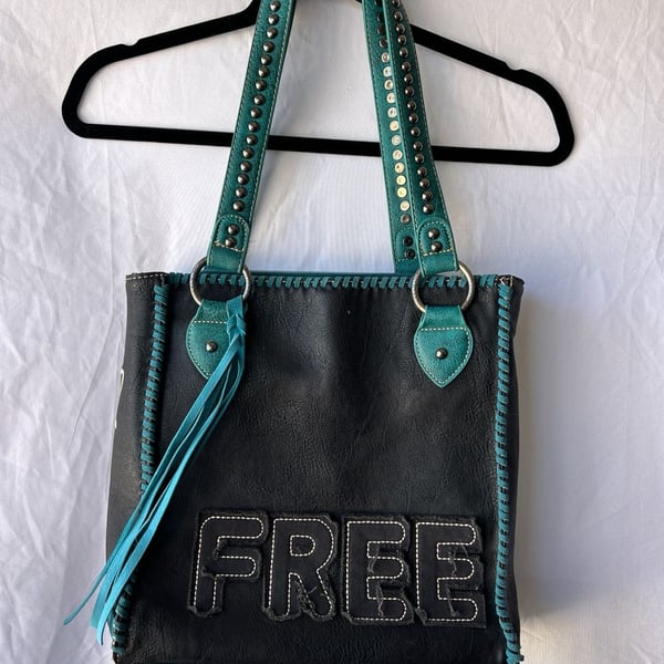 Montana West Black and Turquoise Studded Concealed Carry Tote Bag