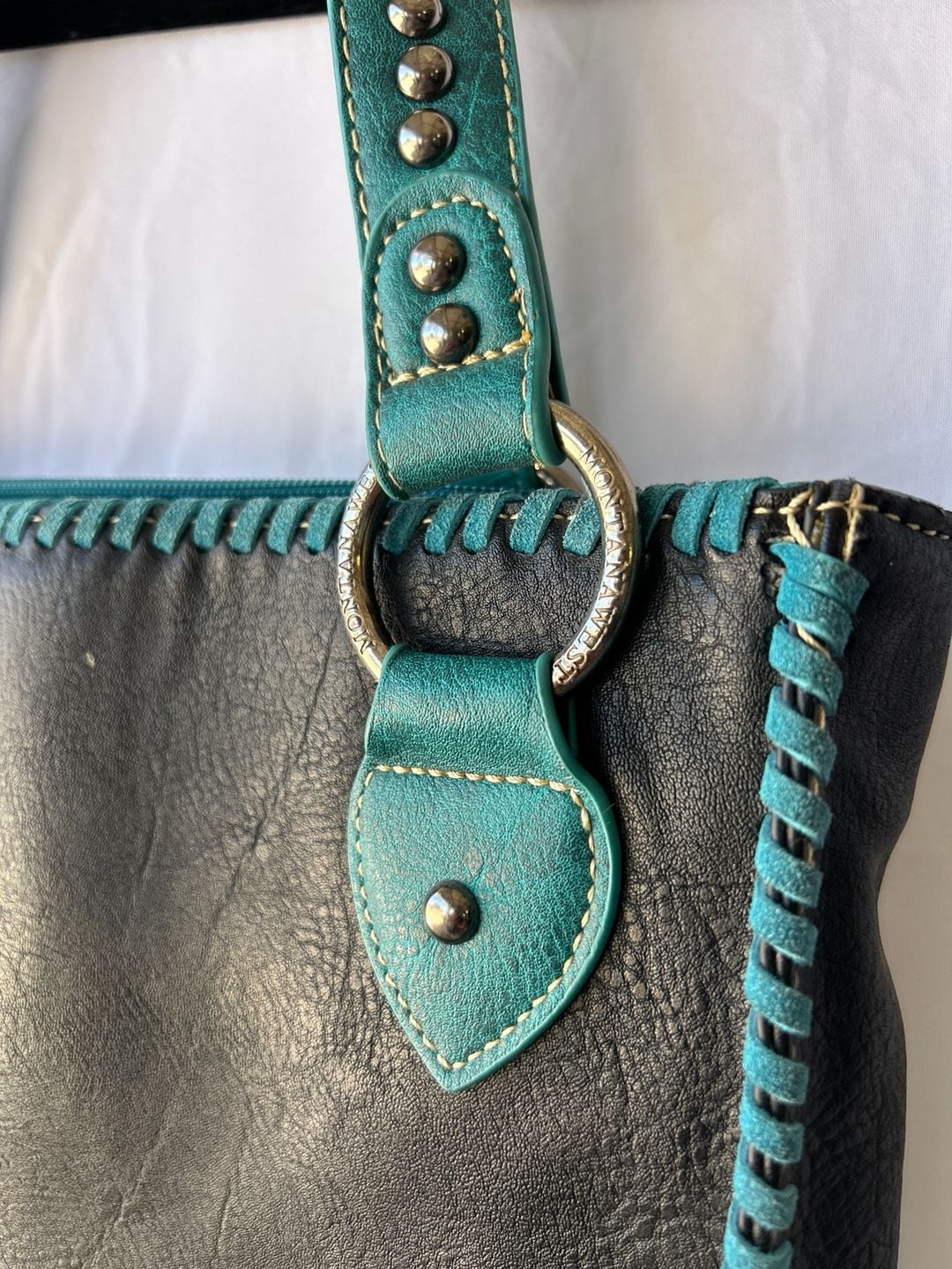 Montana West Black and Turquoise Studded Concealed Carry Tote Bag 4