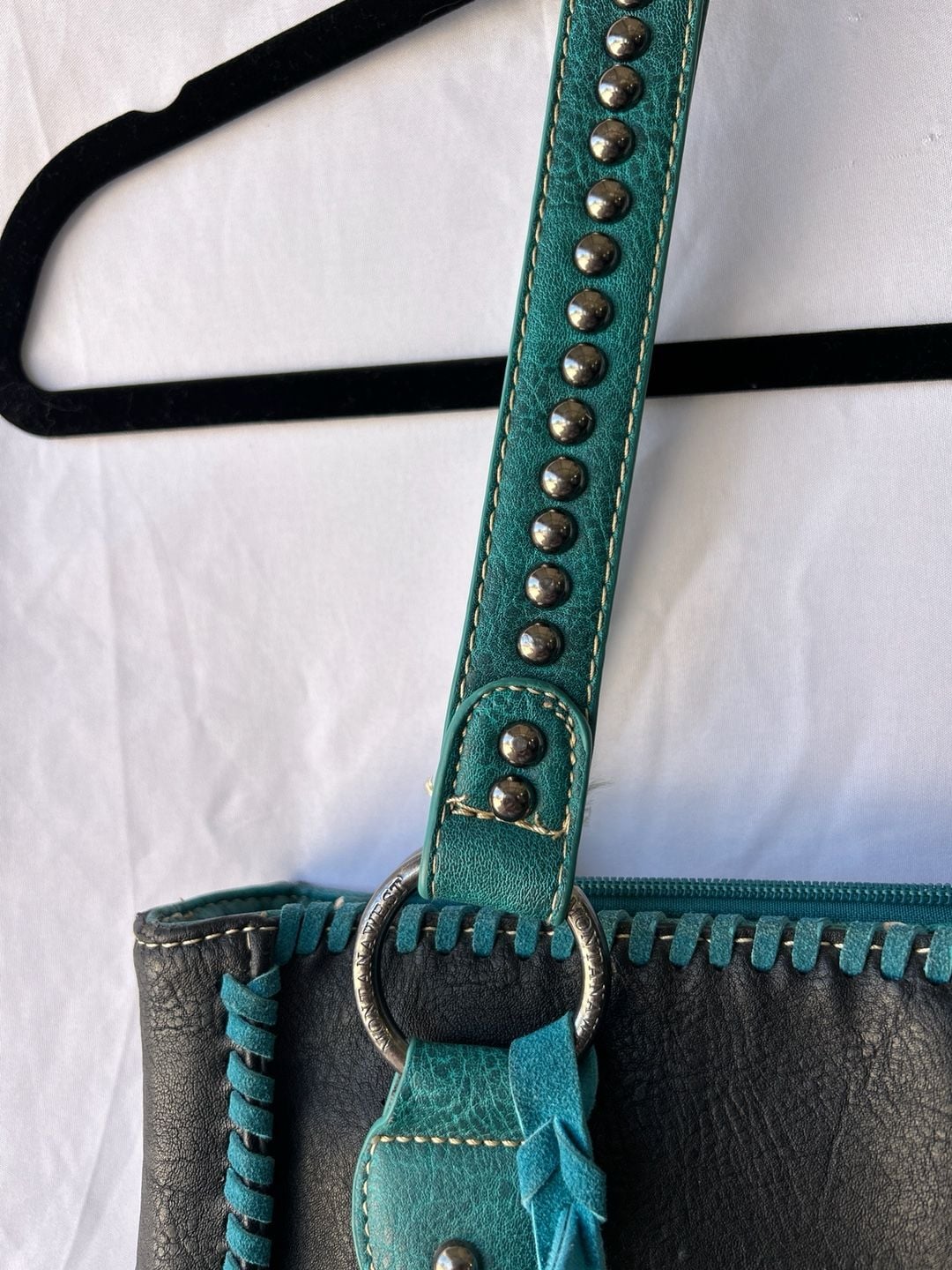 Montana West Black and Turquoise Studded Concealed Carry Tote Bag 5