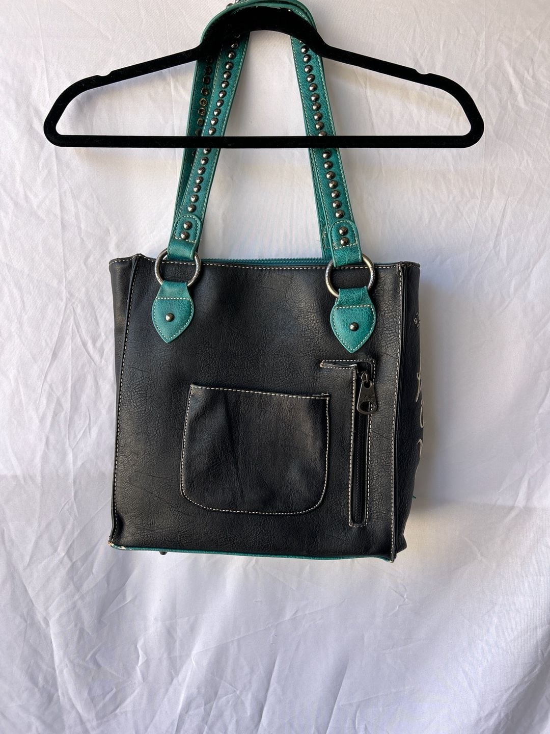 Montana West Black and Turquoise Studded Concealed Carry Tote Bag 6