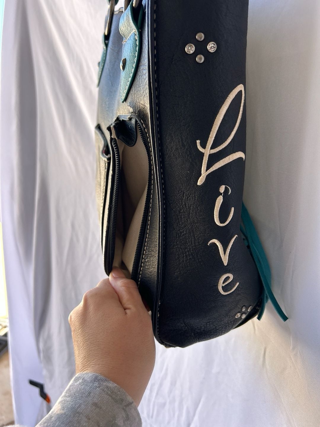 Montana West Black and Turquoise Studded Concealed Carry Tote Bag 8