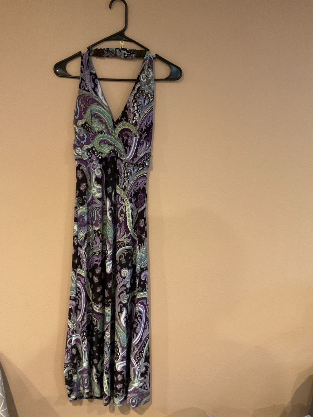 Christina Love Purple Paisley Halter Maxi Dress with Beaded Neckline 2