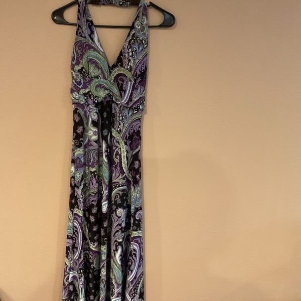 Christina Love Purple Paisley Halter Maxi Dress with Beaded Neckline