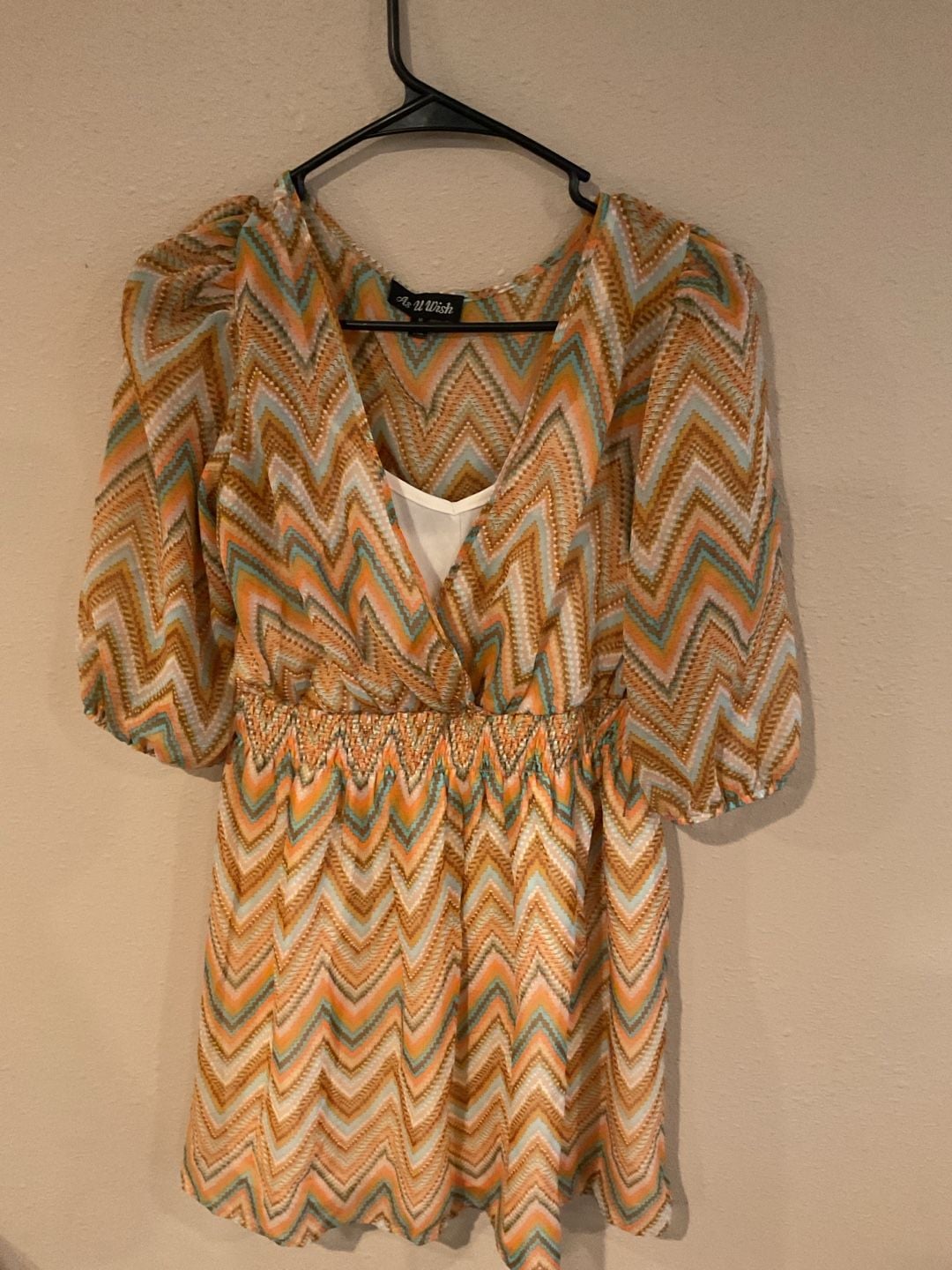 As U Wish Sheer Chevron Print Surplice Mini Dress 2