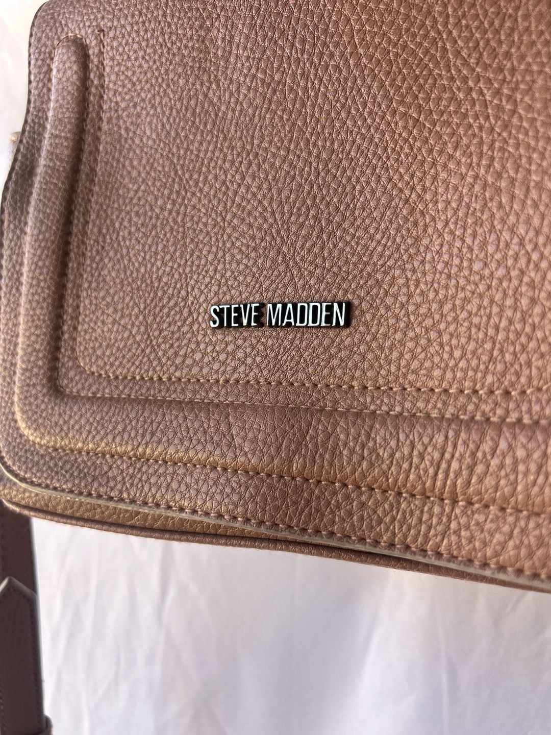 Steve Madden Taupe Pebbled Leather Tassel Crossbody Satchel 4