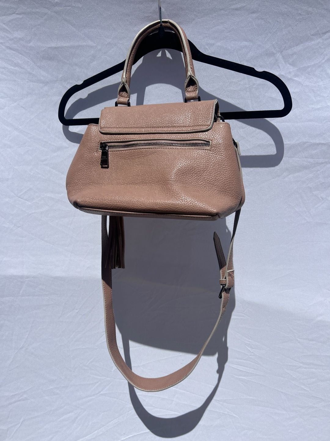 Steve Madden Taupe Pebbled Leather Tassel Crossbody Satchel 6