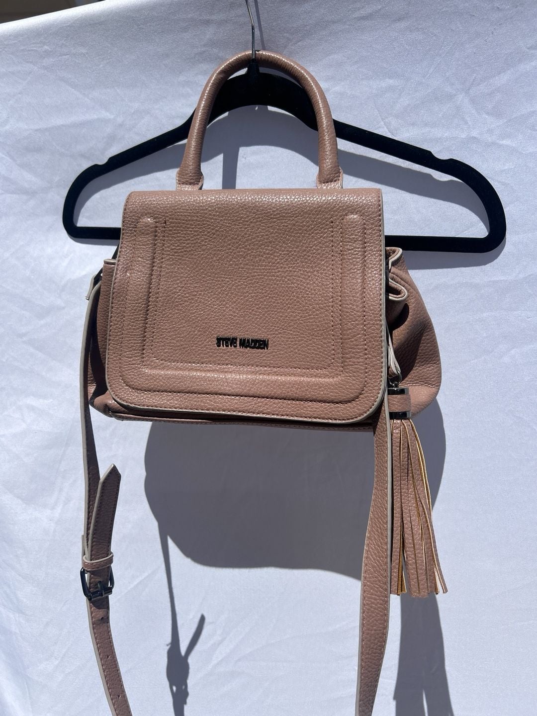 Steve Madden Taupe Pebbled Leather Tassel Crossbody Satchel 7