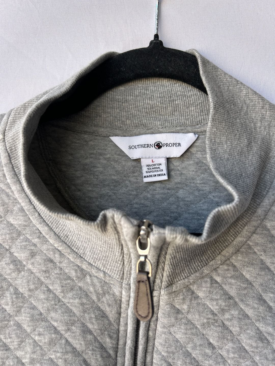 Southern Proper Men's Quilted Quarter Zip Pullover Sweatshirt Heather Grey Large 3