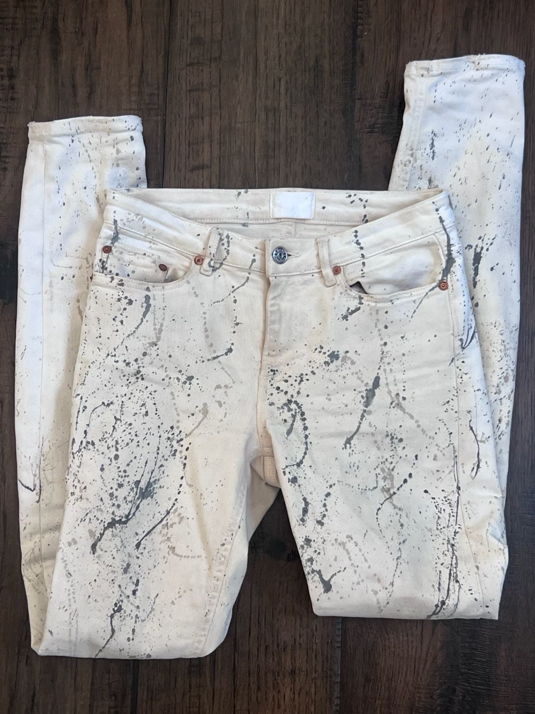 Acne Studios Skin 5 White Vintage Paint Splatter Skinny Jeans Size 26/34 2