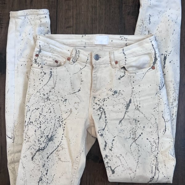 Acne Studios Skin 5 White Vintage Paint Splatter Skinny Jeans Size 26/34