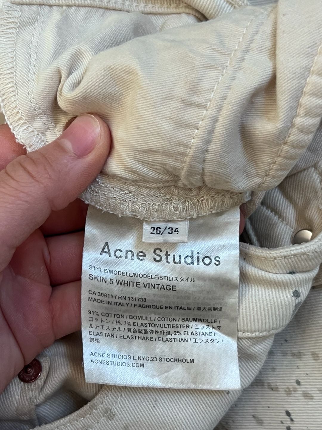Acne Studios Skin 5 White Vintage Paint Splatter Skinny Jeans Size 26/34 4
