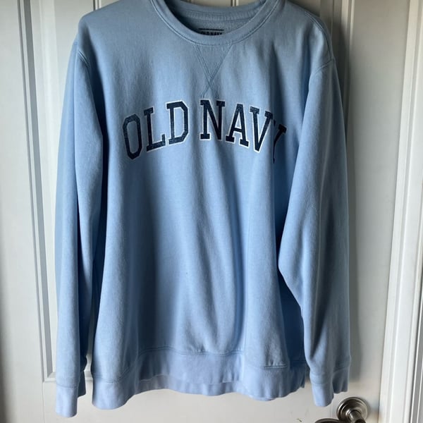 Old Navy Light Blue Graphic Logo Spell Out Crew Neck Sweatshirt XL