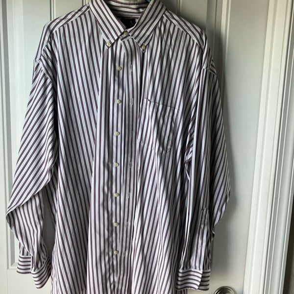 Jos. A. Bank Traveler's Collection Striped Cotton Button Down Dress Shirt Size 17.5-35