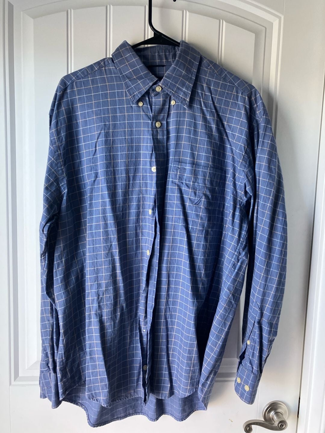 Nautica Traveler Twill Men's Large Blue Square Grid Button Down Shirt 2