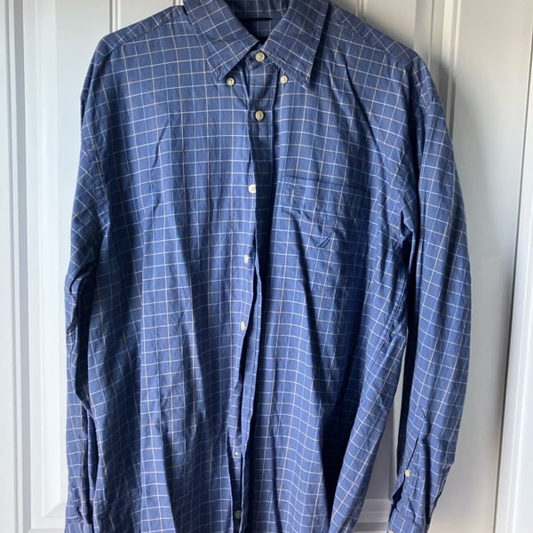 Nautica Traveler Twill Men's Large Blue Square Grid Button Down Shirt