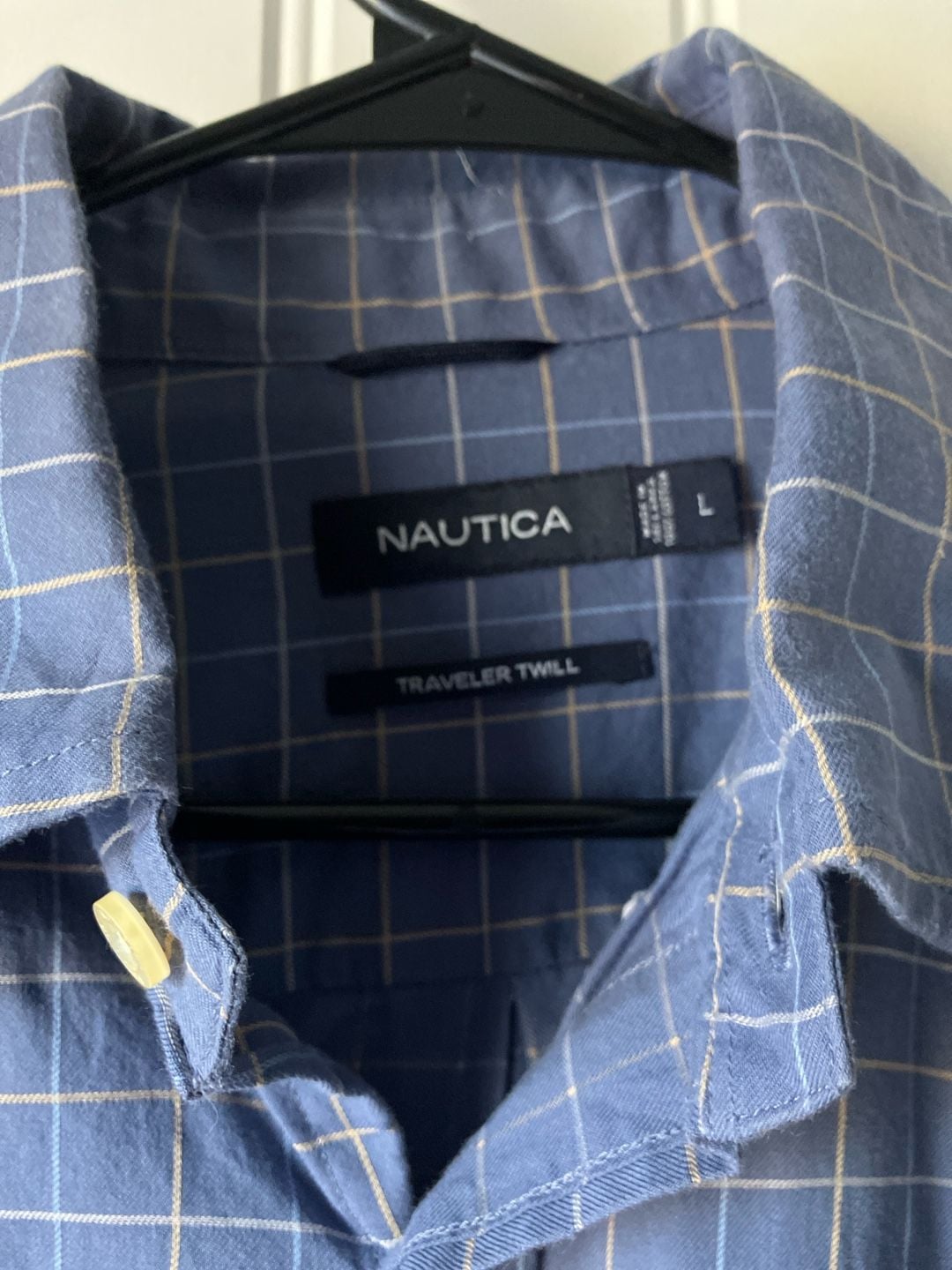 Nautica Traveler Twill Men's Large Blue Square Grid Button Down Shirt 3