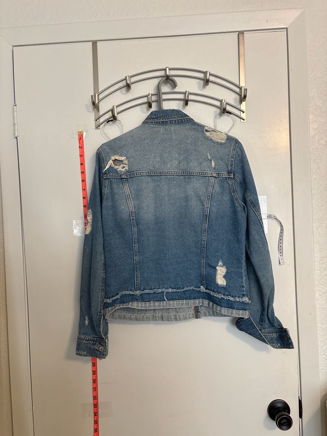 Sneak Peek Distressed Medium Wash Denim Trucker Jacket 3