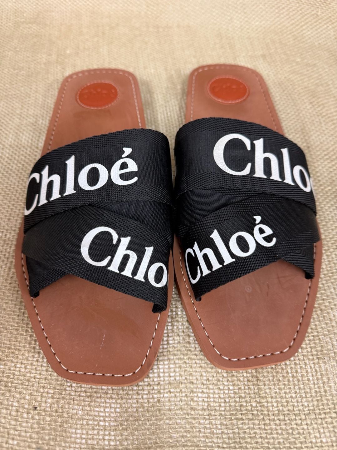 Chloé Woody Flat Logo-Print Canvas Slides in Black 2