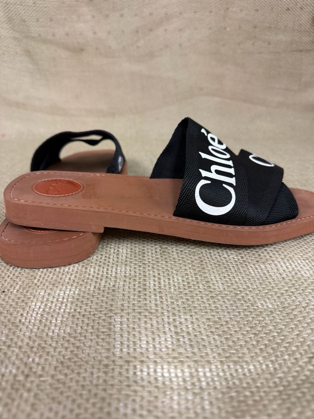 Chloé Woody Flat Logo-Print Canvas Slides in Black 3