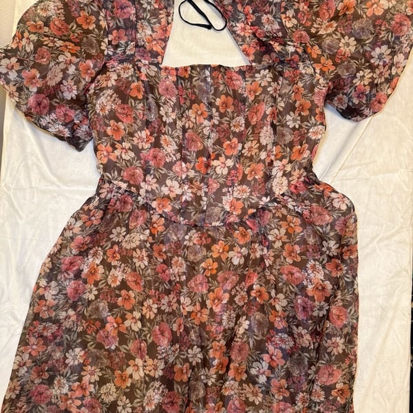 Lost + Wander Botanique Mini Dress Black Floral Organza Puff Sleeve NWT