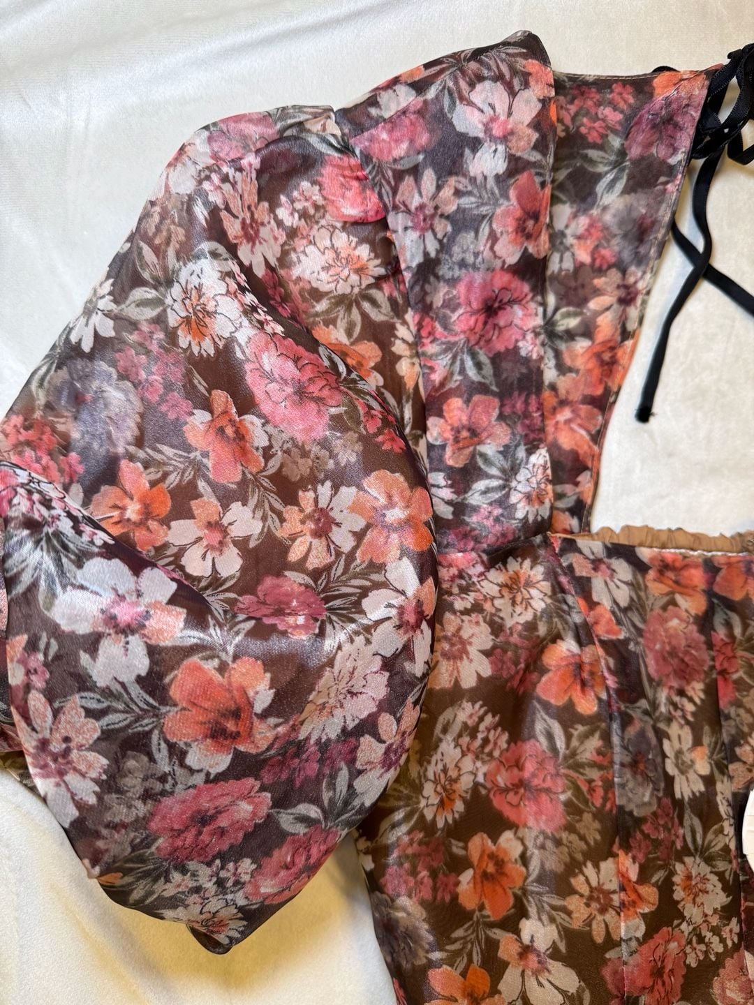 Lost + Wander Botanique Mini Dress Black Floral Organza Puff Sleeve NWT 4