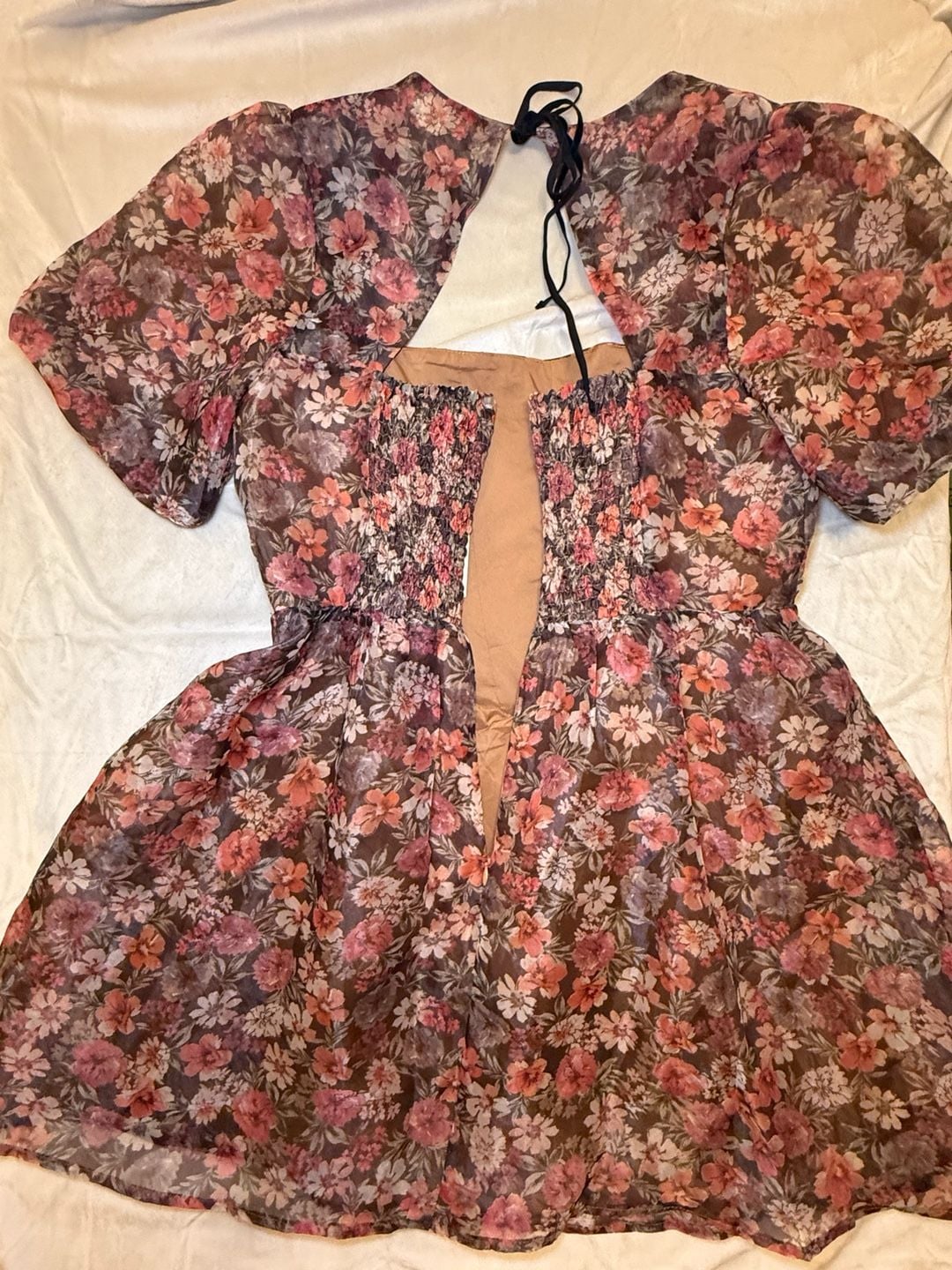 Lost + Wander Botanique Mini Dress Black Floral Organza Puff Sleeve NWT 7