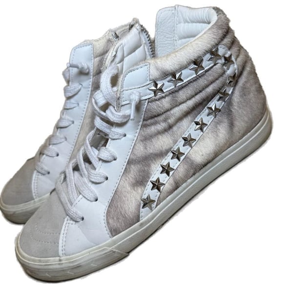 Vintage Havana Maxine High Top Sneakers In Taupe Faux Fur With Star Studs