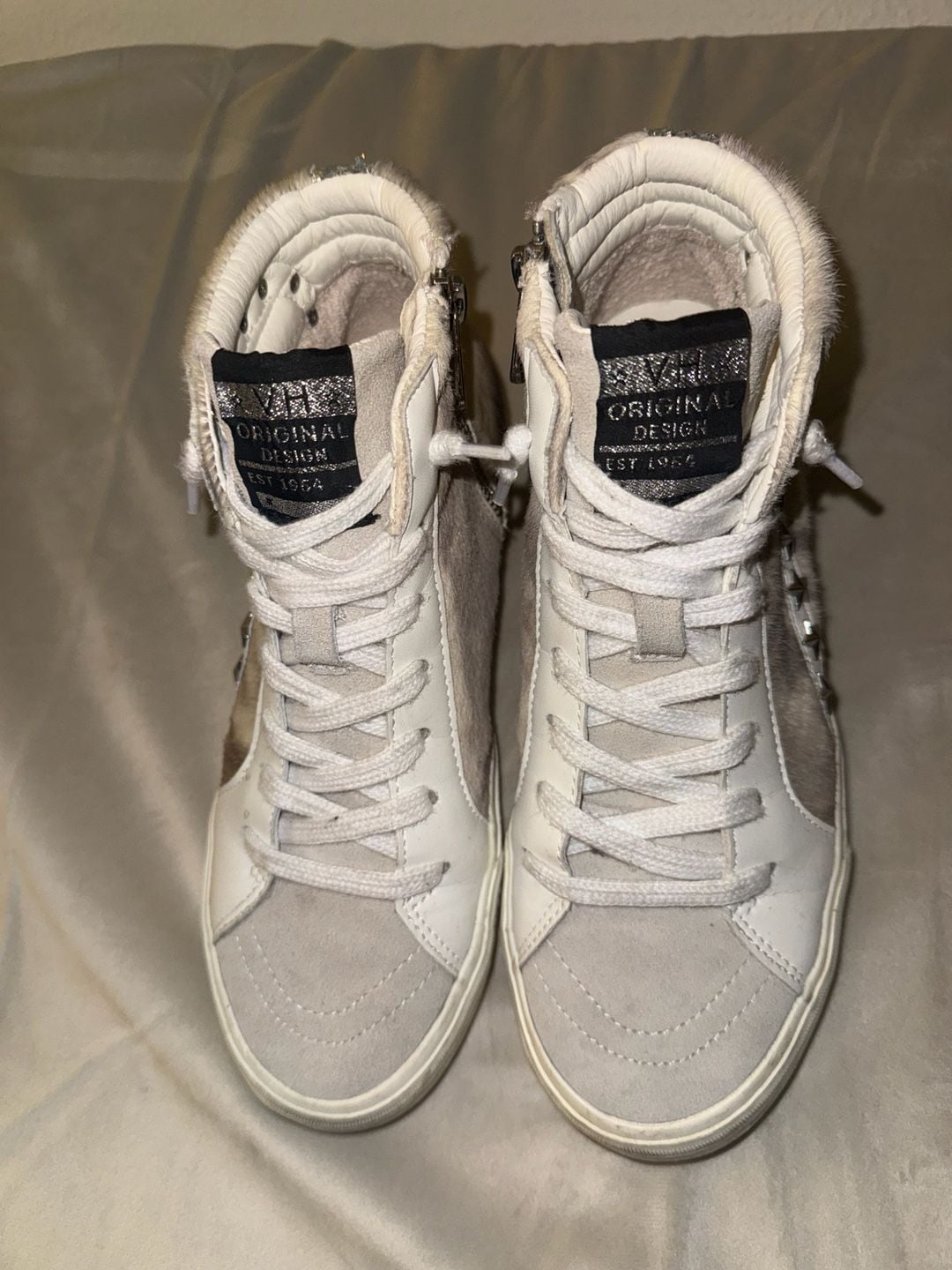 Vintage Havana Maxine High Top Sneakers In Taupe Faux Fur With Star Studs 3