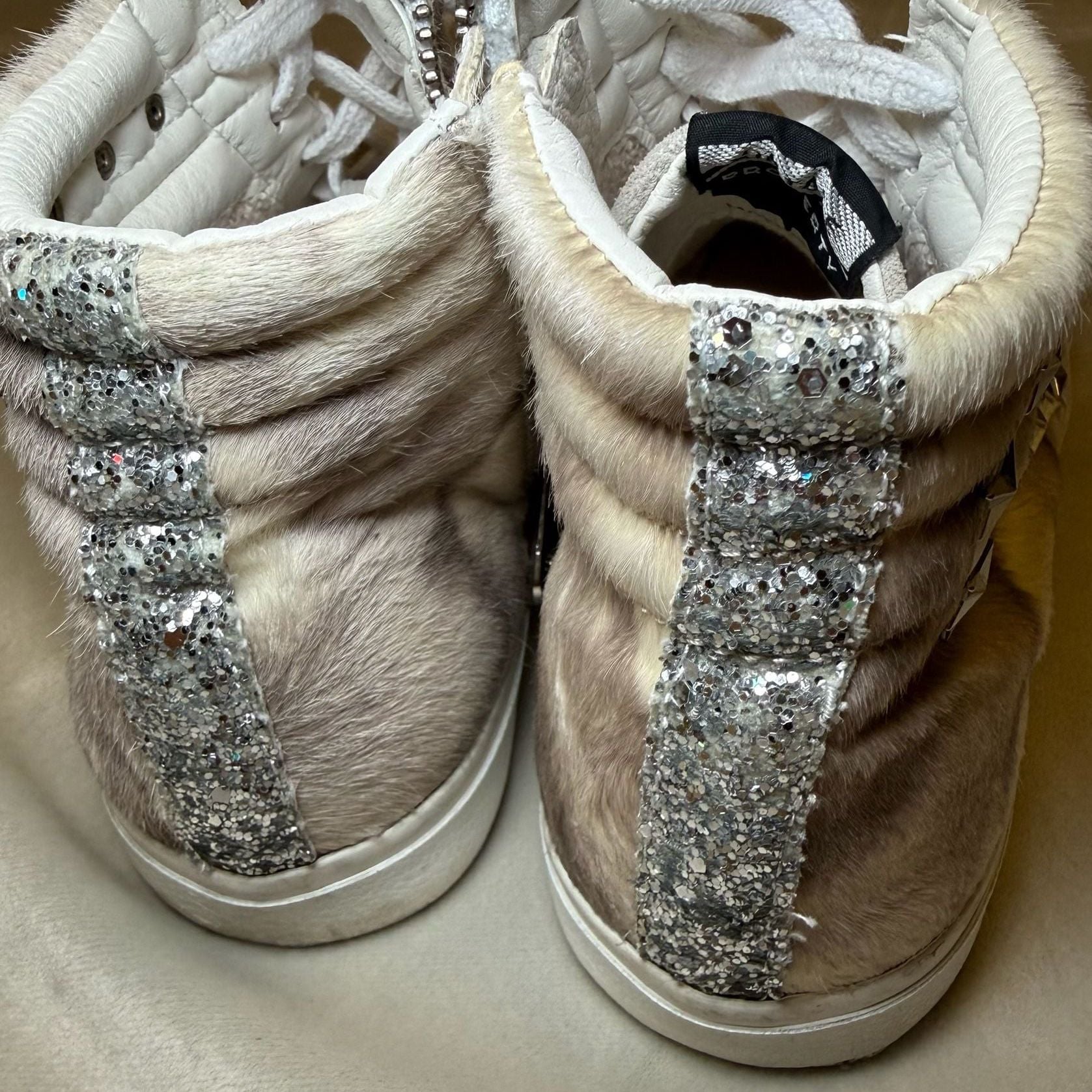 Vintage Havana Maxine High Top Sneakers In Taupe Faux Fur With Star Studs 5