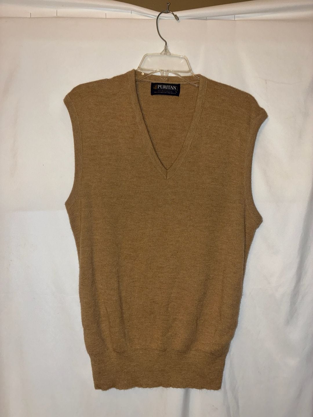 Vintage Puritan Men's 100% Orlon Acrylic V-Neck Sweater Vest Brown Large 2