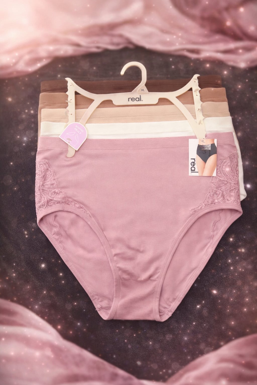Real. Women's High Waist Lace Inset Brief Panties 5-Pack Nude Tones Size XL 1