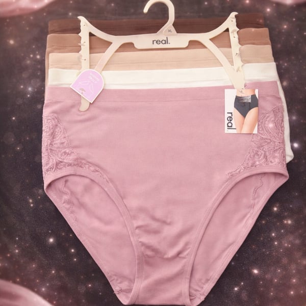Real. Women's High Waist Lace Inset Brief Panties 5-Pack Nude Tones Size XL