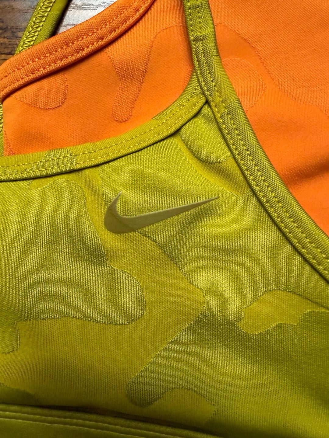 Nike Girls' Dri-FIT Indy Sports Bra Lot of 2 Camo Print Orange & Green Size Medium 9