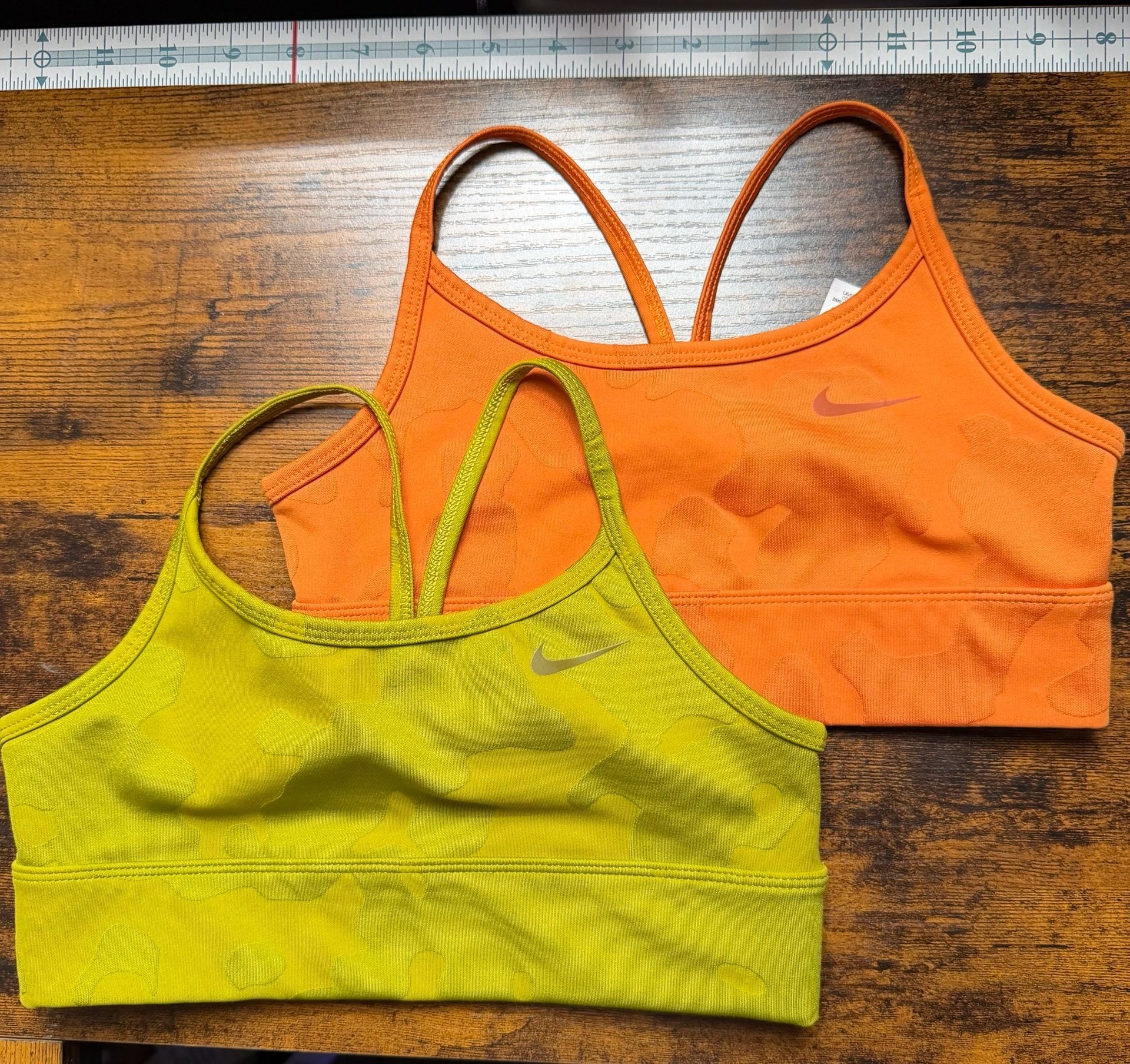 Nike Girls' Dri-FIT Indy Sports Bra Lot of 2 Camo Print Orange & Green Size Medium 10