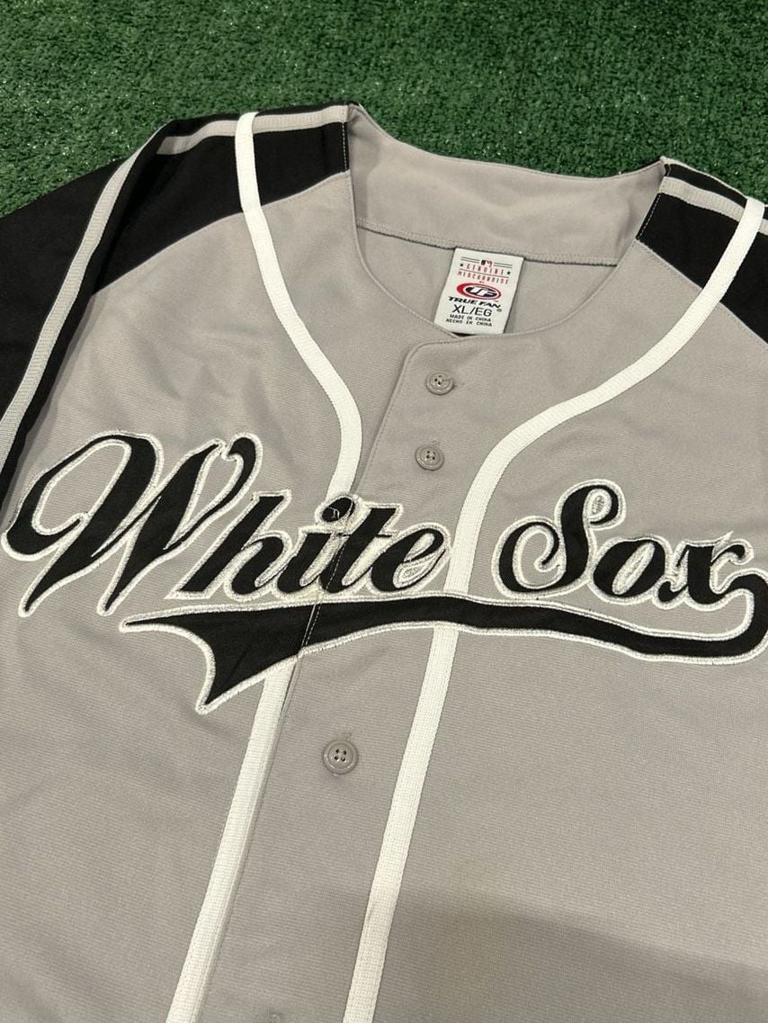 Vintage Chicago White Sox MLB True Fan Series Grey/Black Baseball Jersey Size XL 4