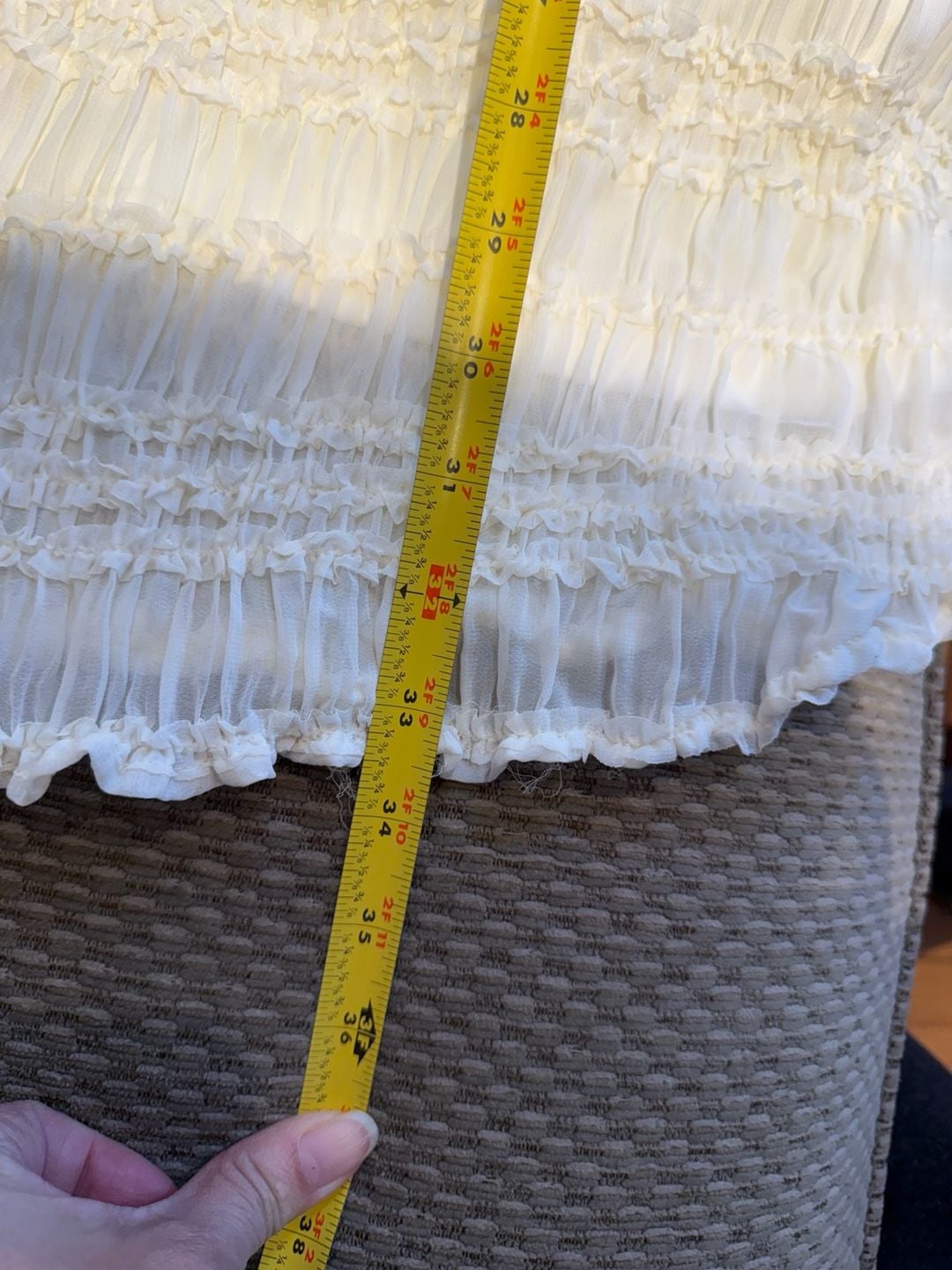 New In Cream Textured Smocked Ruffle Flutter Sleeve V-Neck Mini Dress 7
