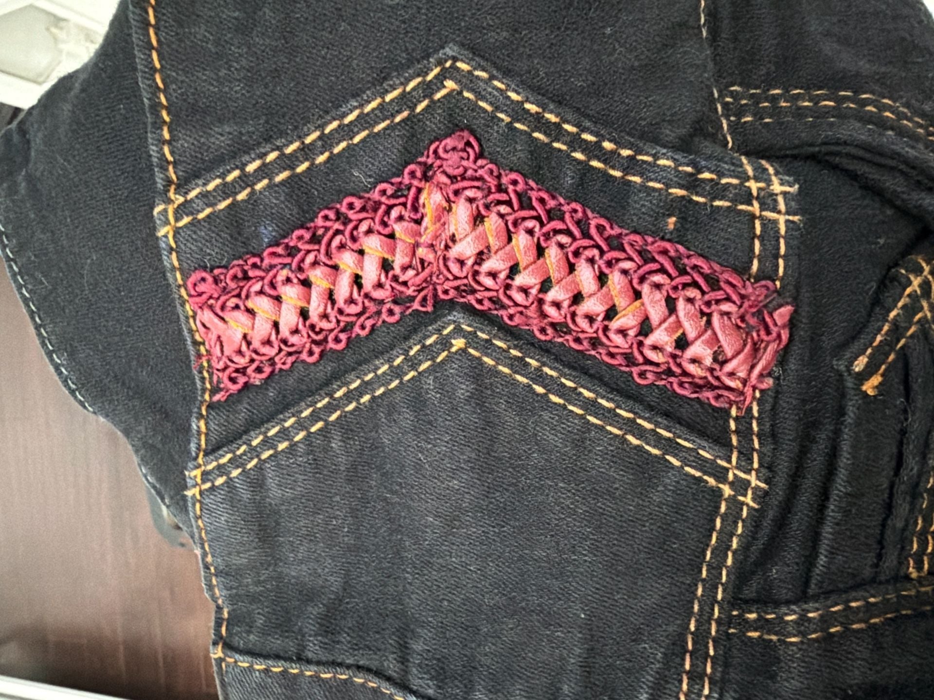 AMBAR Colombian High Waist Skinny Jeans with Red Embroidery and Ankle Zips 4