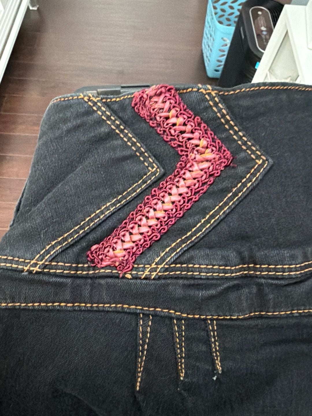 AMBAR Colombian High Waist Skinny Jeans with Red Embroidery and Ankle Zips 6