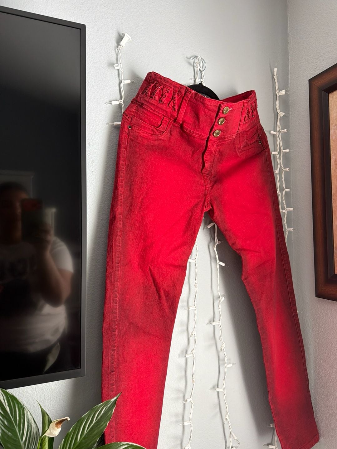 A Studio Women's Red High-Waisted Skinny Jeans 10