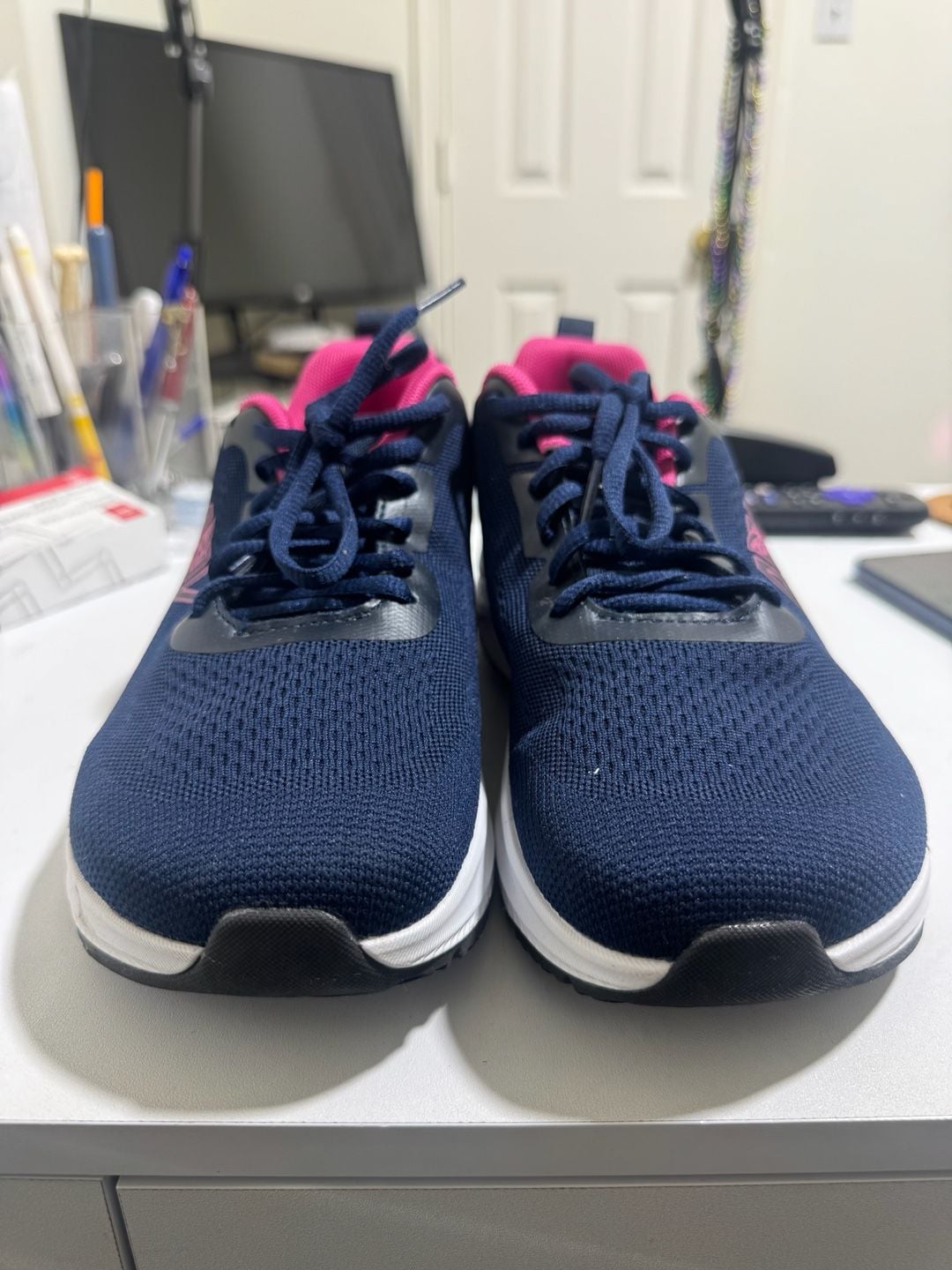 AOV Women's Wide Toe Box Walking Shoes with Arch Support Navy/Pink 7