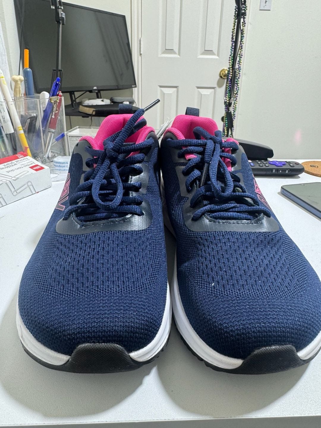 AOV Women's Wide Toe Box Walking Shoes with Arch Support Navy/Pink 8