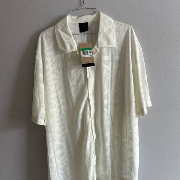 Jordan Flight Short-Sleeve Knit Top Jacquard Button Up Shirt - Sail/White