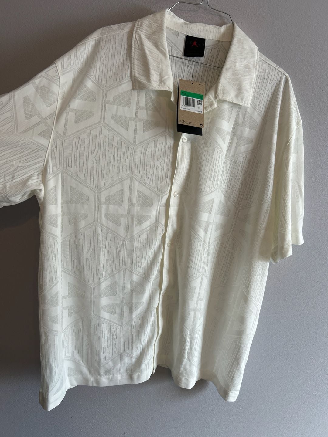 Jordan Flight Short-Sleeve Knit Top Jacquard Button Up Shirt - Sail/White 3