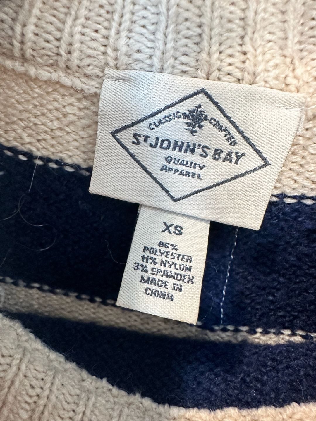 St. John's Bay Women's Striped Mock Neck Granola Coastal Sweater Button Back XS 3