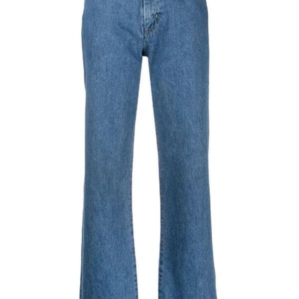 Kenzo Paris Vintage Logo Patch Straight Leg Jeans Blue Denim US 25