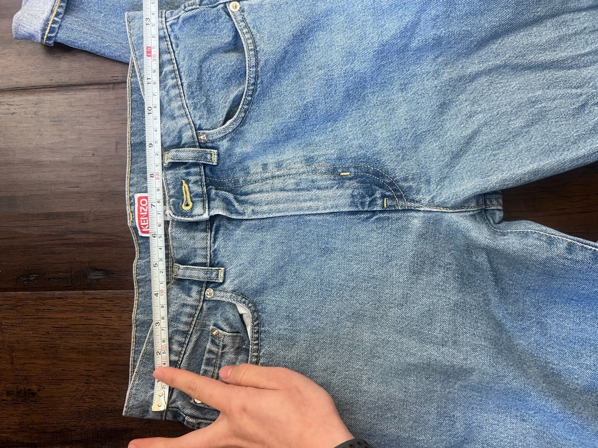 Kenzo Paris Vintage Logo Patch Straight Leg Jeans Blue Denim US 25 7