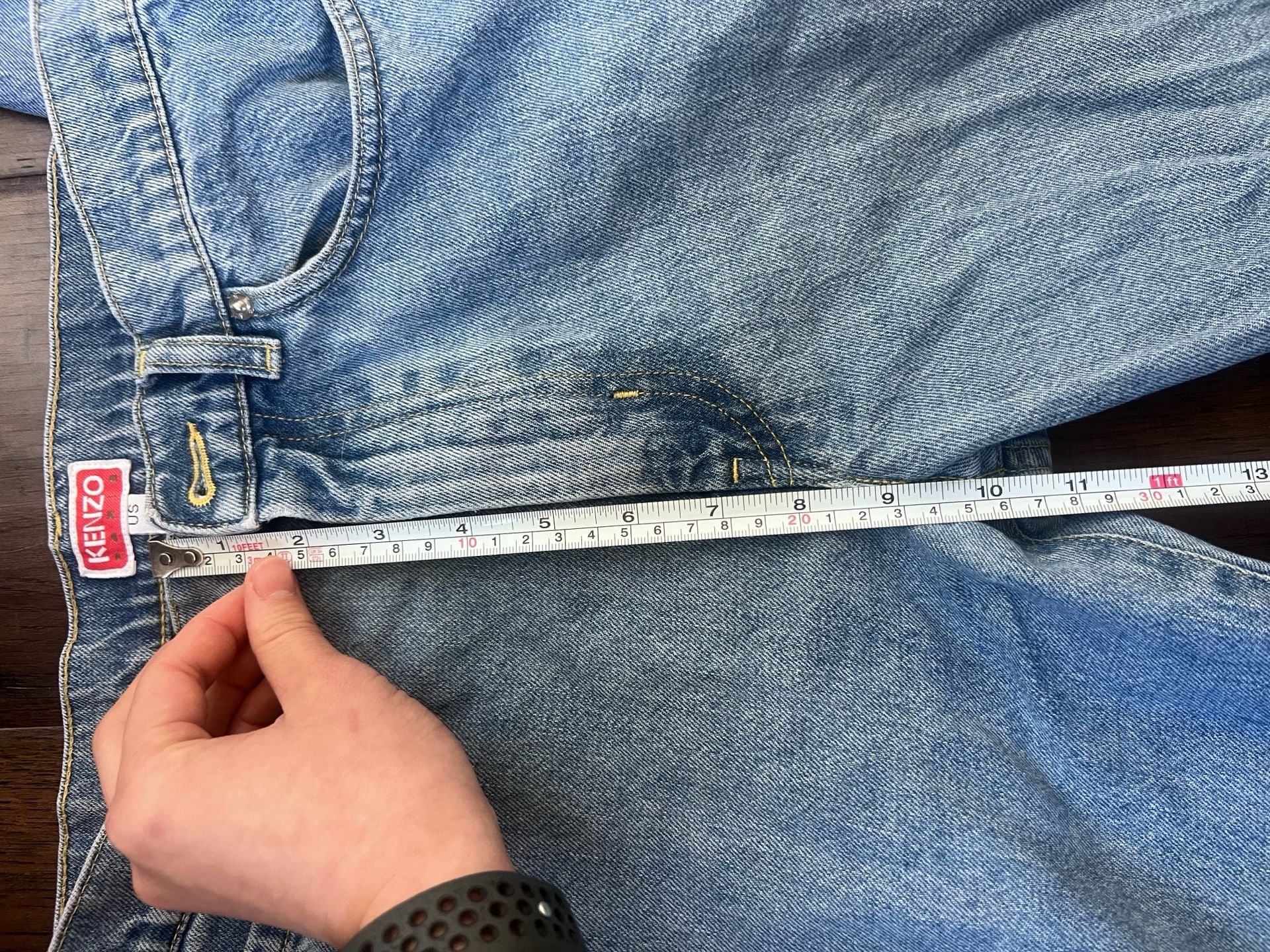 Kenzo Paris Vintage Logo Patch Straight Leg Jeans Blue Denim US 25 8