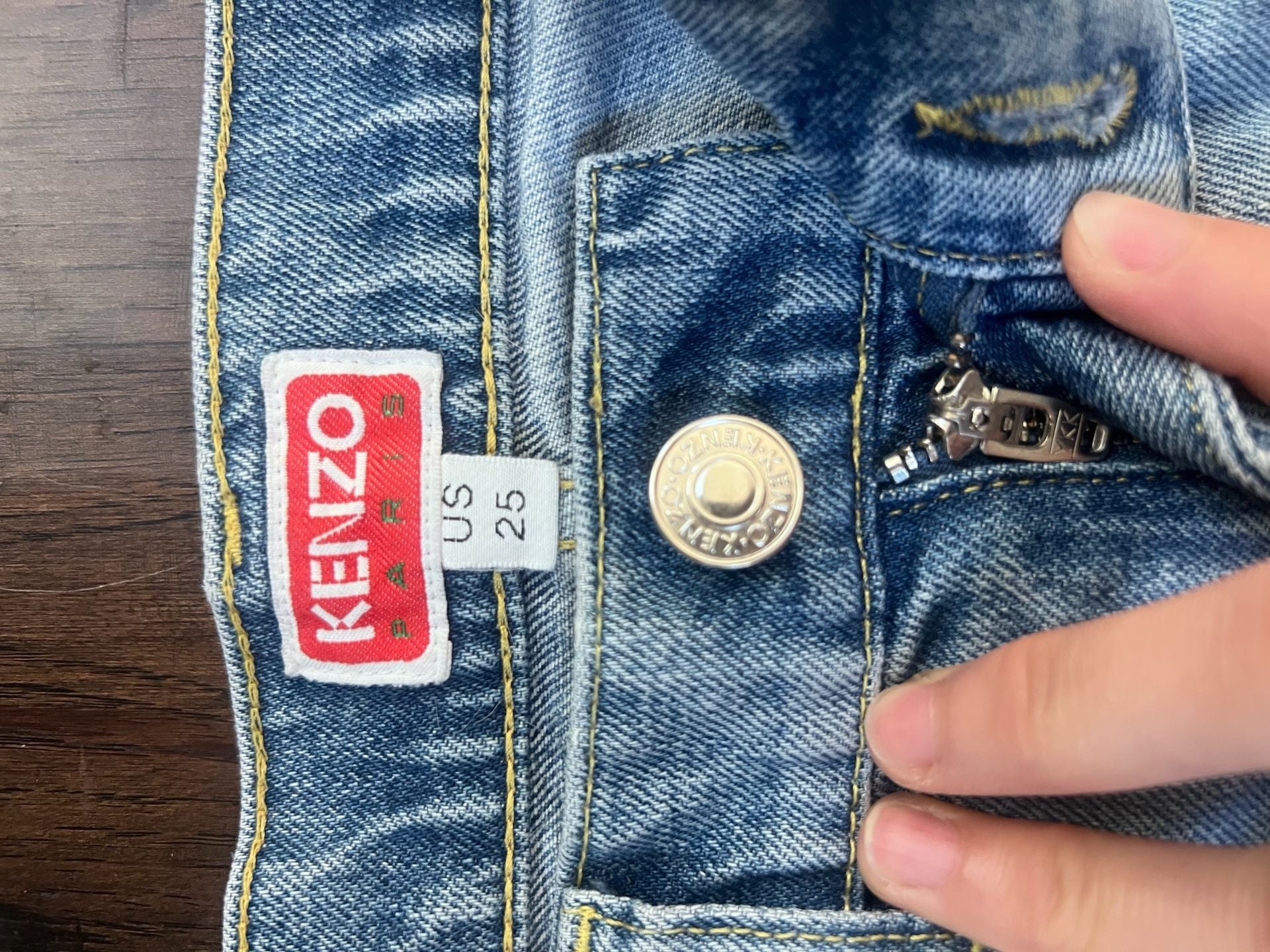 Kenzo Paris Vintage Logo Patch Straight Leg Jeans Blue Denim US 25 9