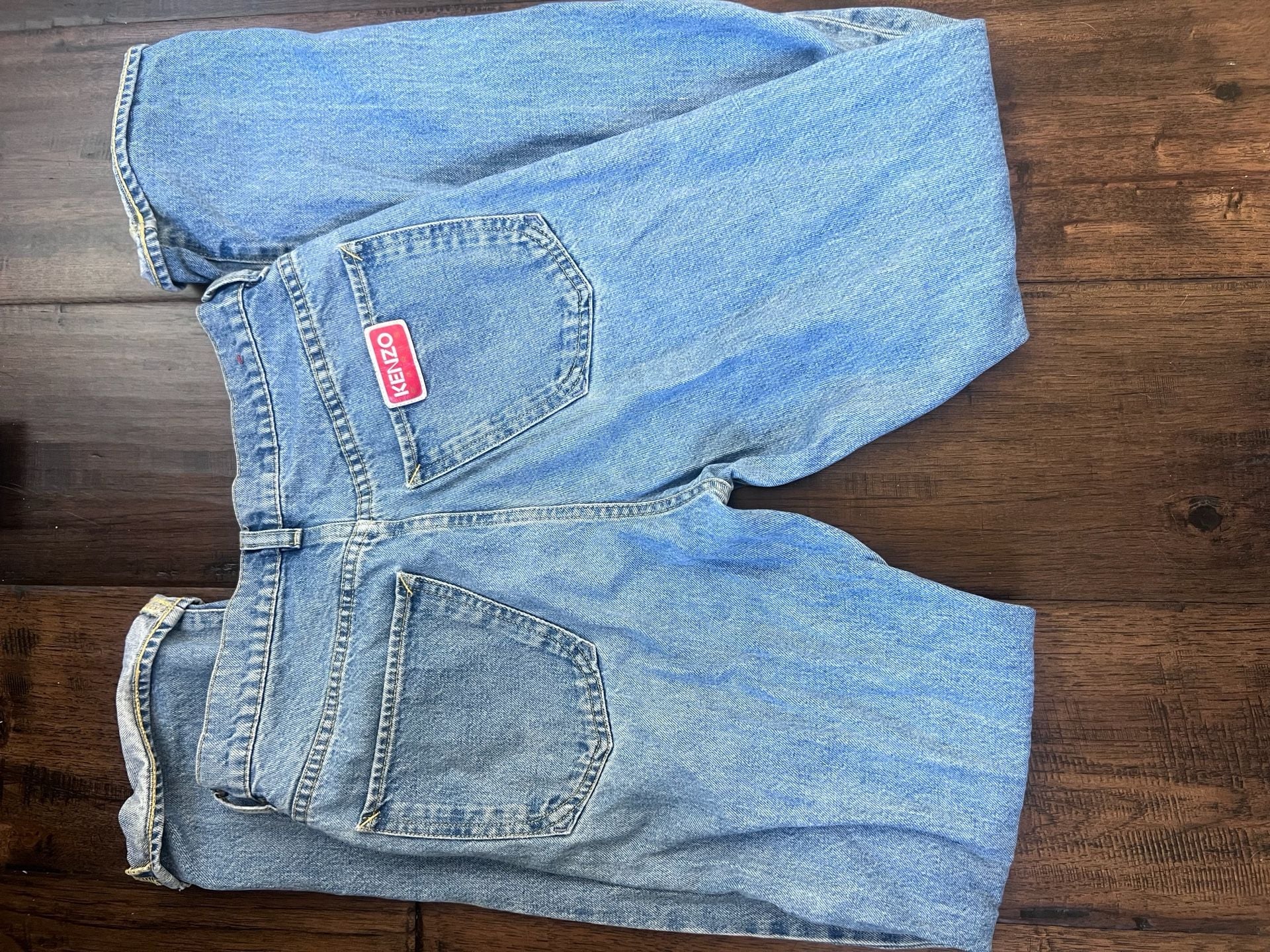 Kenzo Paris Vintage Logo Patch Straight Leg Jeans Blue Denim US 25 10