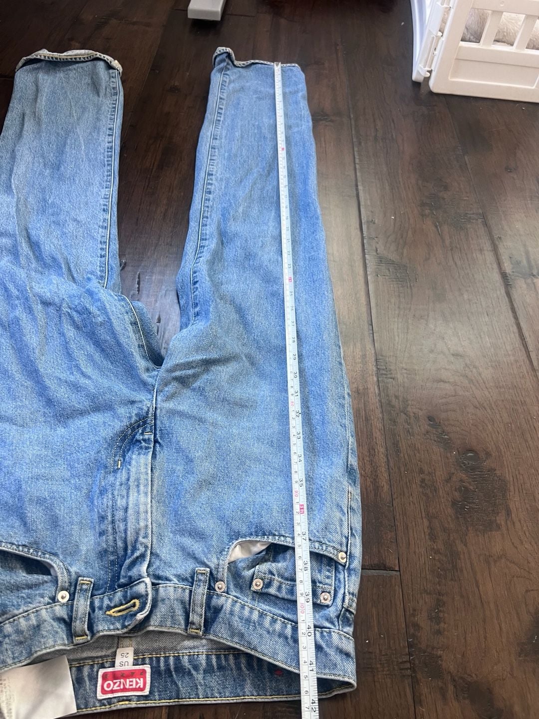 Kenzo Paris Vintage Logo Patch Straight Leg Jeans Blue Denim US 25 11